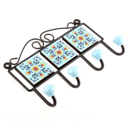 Turquoise And Yellow Tiny Flower Tiles Hooks